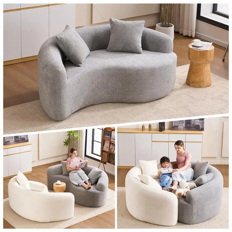 S-Curved Dual-Depth Loveseat, Compression Foam Sofa, Light Grey Chenille, Modular Design for Small Spaces, Max Load 400 lbs,