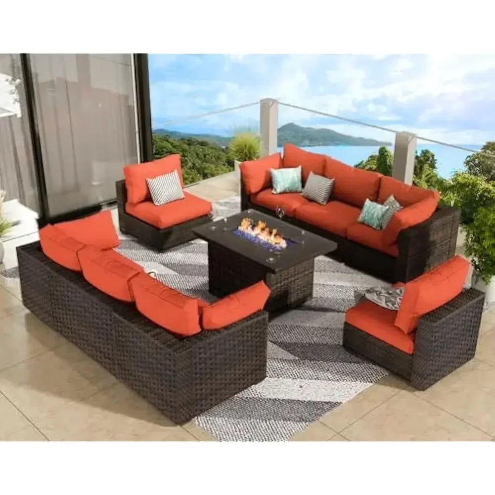 /Outdoor Furniture 7 Piece Sets with Fire Pit Table, Patio Couch Sectional with NoSlip Cushions and Cover, Outdoor Furniture S