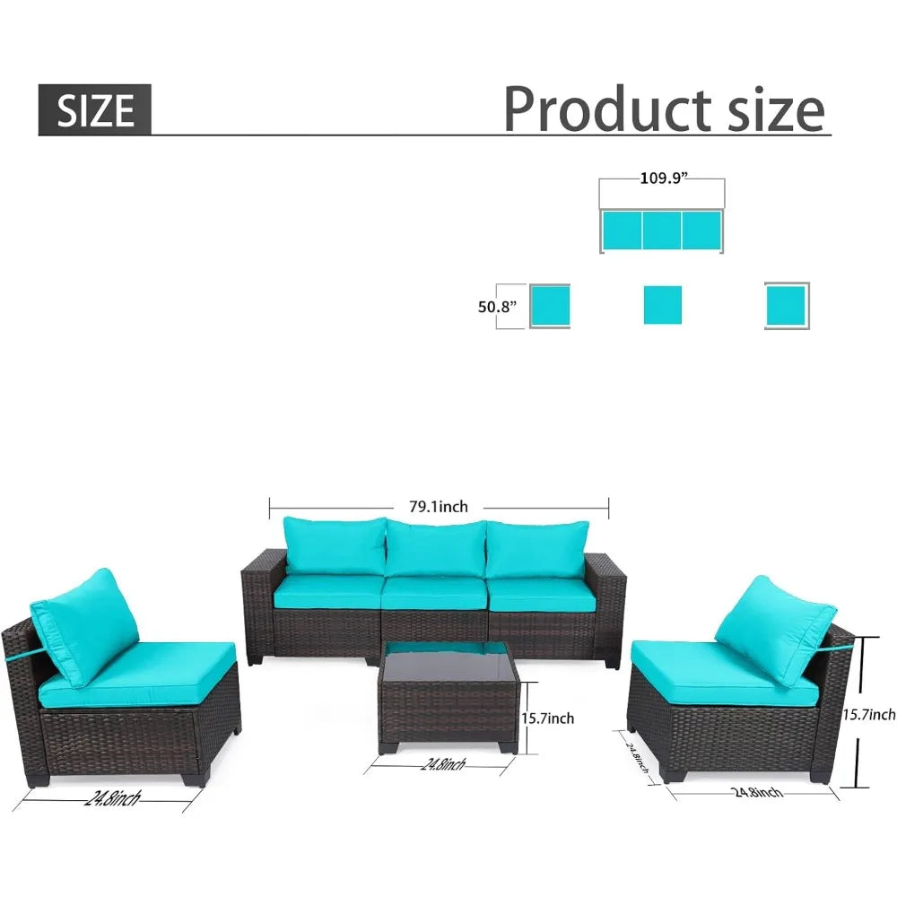 4 Pieces Patio Rattan Furniture Set, Outdoor Wicker Sofa Set with Tempered Glass Coffee Table, Cushions, All Weather Rattan Con
