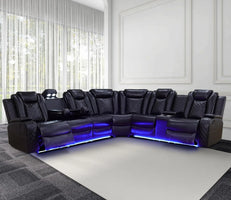 Recliner Leather Sofa Sectional Couches with LED Light for Living Room, Reclining Corner Sectional Sofa with Storage