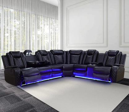 Recliner Leather Sofa Sectional Couches with LED Light for Living Room, Reclining Corner Sectional Sofa with Storage