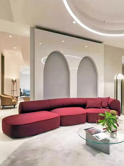 Light luxury Nordic fabric sofa living room very simple size apartment Nordic furniture designer red curved sofa