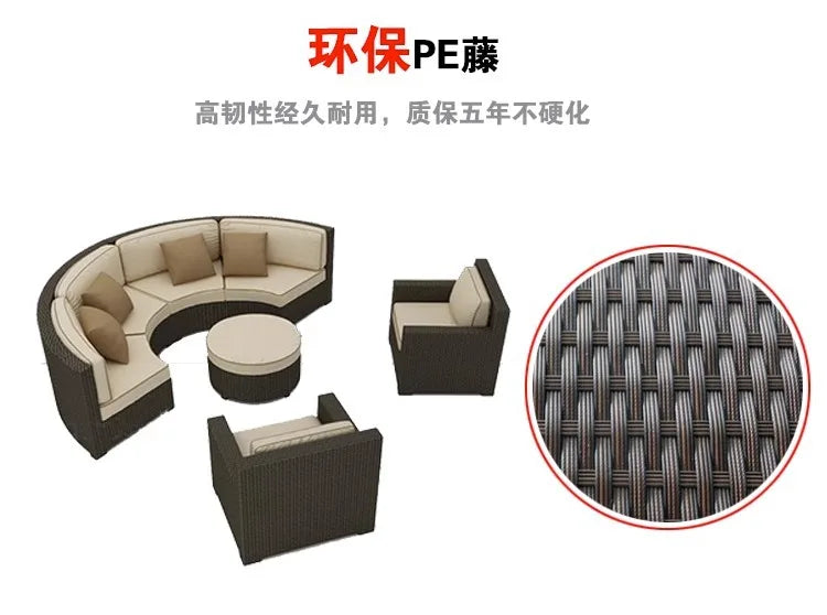 Outdoor rattan round sofa villa terrace courtyard rattan art hotel leisure area reception rattan sofa waterproof combination