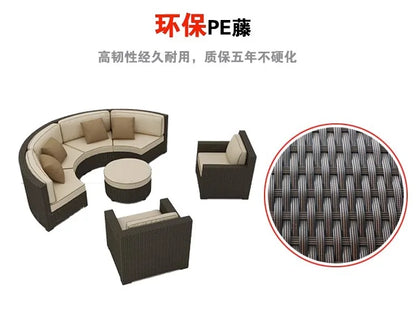 Outdoor rattan round sofa villa terrace courtyard rattan art hotel leisure area reception rattan sofa waterproof combination