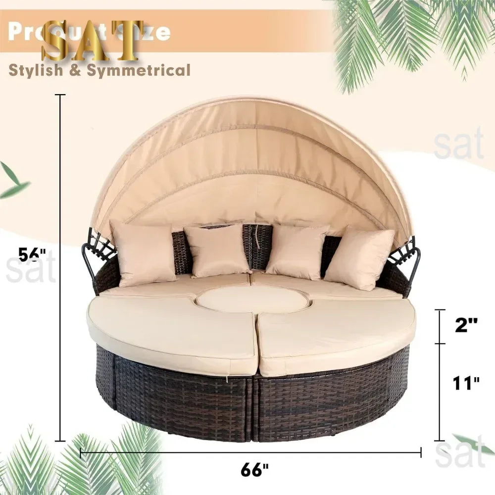 z Outdoor Terrace Canopy Bed with Washable Soft Cushion, Clamshell Shaped Segmented Seats, Suitable for Backyard, Porch, (brown)
