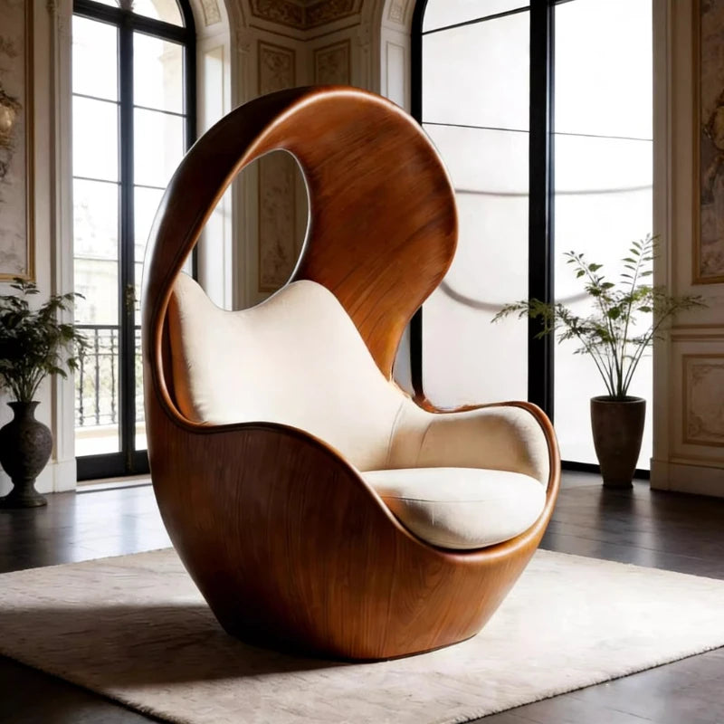 Internet celebrity eggshell single sofa chair retro solid wood surrounded lazy chair living room light luxury artistic leisure