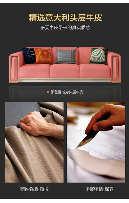 Hong Kong-style light luxury leather s ofa high-end leather sofa villa large apartment corner sofa combination so fa