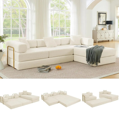 108" Oversize Convertible Sleeper Sectional Sofa Bed Corduroy L Shape Folding Frame Modular Living Room Black, Customized