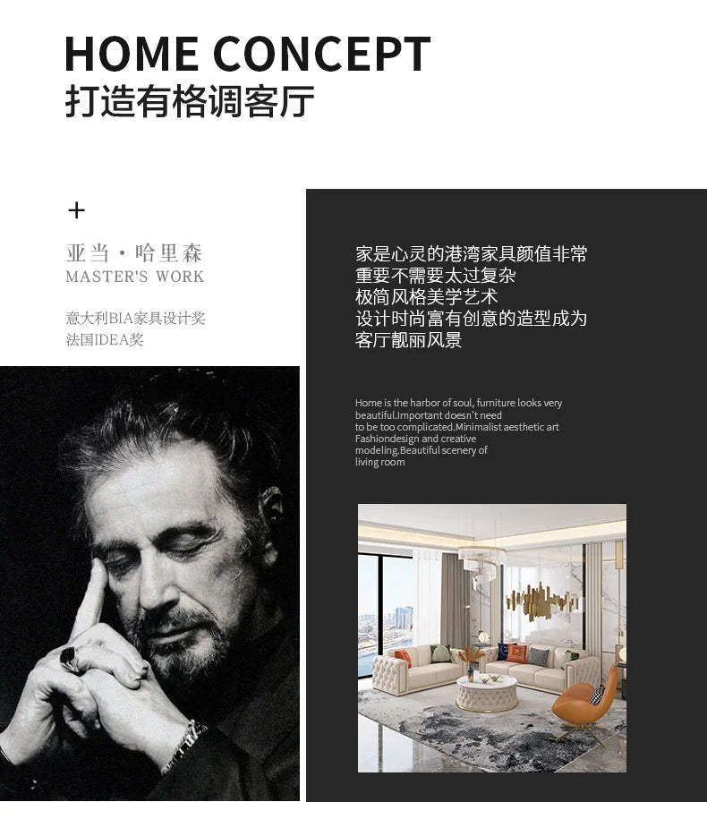 Hong Kong-style light luxury leather s ofa high-end leather sofa villa large apartment corner sofa combination so fa