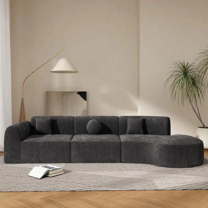 140" Oversize Curved Sectional Sofa with High-Density Fully Compressed Sponge and Chaise Lounge, 3-Piece Set Mid Century