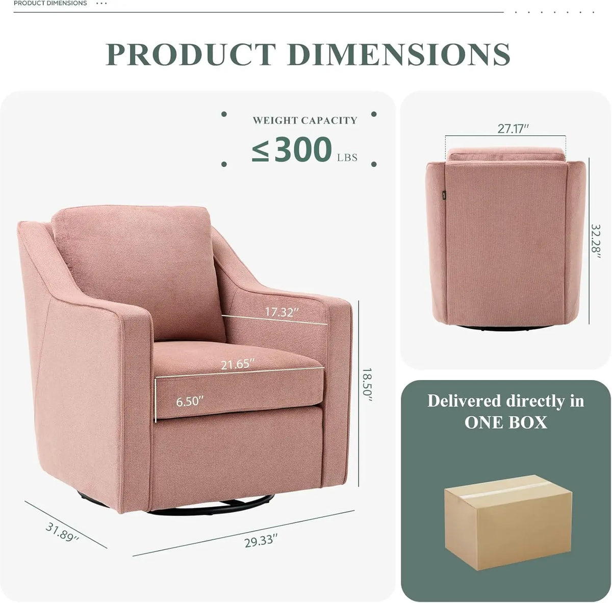 Swivel Accent Chair, 360° Rotation Chenille Fabric Upholstered Leisure Armchair with Lumbar Pillow for Living Room Bedroo
