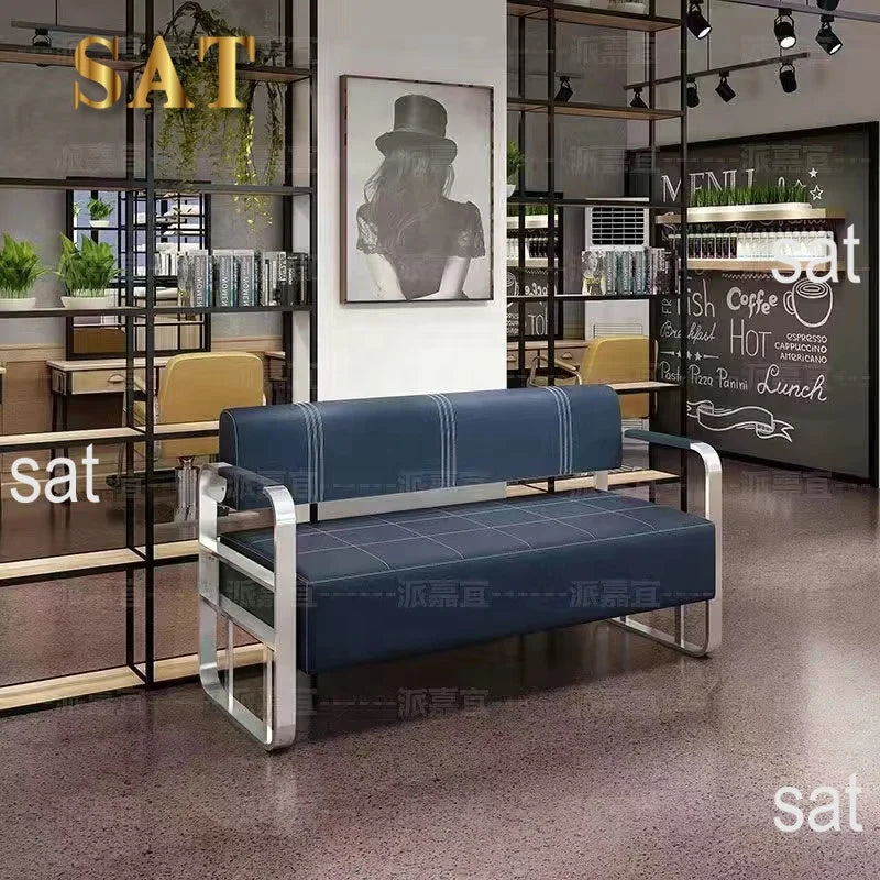 */Beauty Salon Barbershop Waiting Area Furniture Gold Metal Frame Leather Double Seats Room Chair