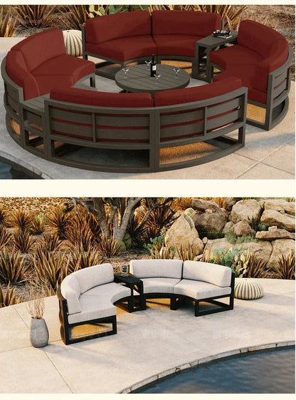 Outdoor Waterproof Sun Protection Garden Sofas Curved Outdoor Sofa Aluminum Alloy Courtyard Villa Reception Sofa Coffee Table P