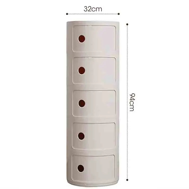 Plastic Round Nightstand Bedside Table Cabinet with Sliding Doors Round Storage Bedside Cabinet Nightstand  for Living Bedroom