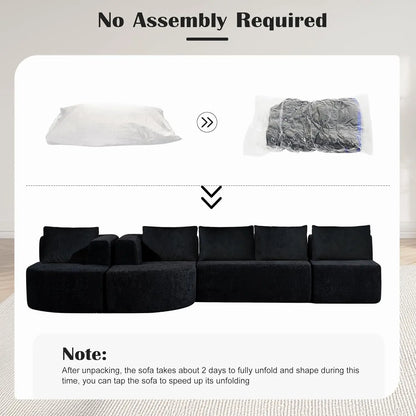 Boneless Couches for Living Room, Comfy U-Shaped Cloud Couch Sectional with Chaise Lounge, Modern Deep Seat Black, Customized