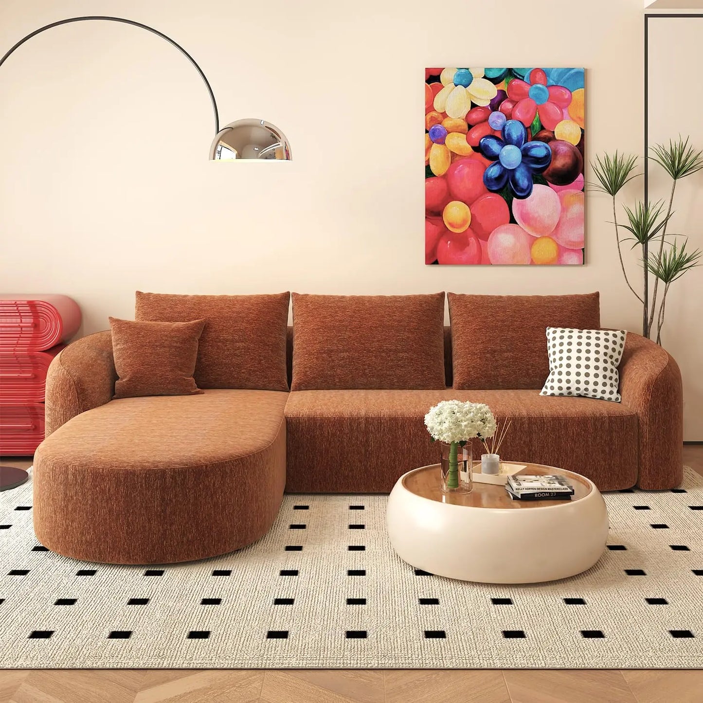 111" Modular Sectional Couches Luxury Modern Curved Back Sofa,Minimalist Comfy L-Shape Boneless Cloud Couch for, Customized