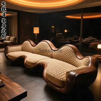 North American light luxury style solid wood three-person sofa high-end living room light luxury furniture