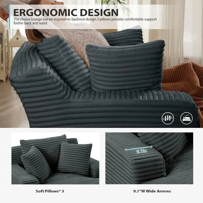 50 Inch Indoor Chaise Lounge Chair, Oversized Corduroy Upholstered Sleeper Couch, Deep Seat Reading Chair, Cloud Sofa for Living