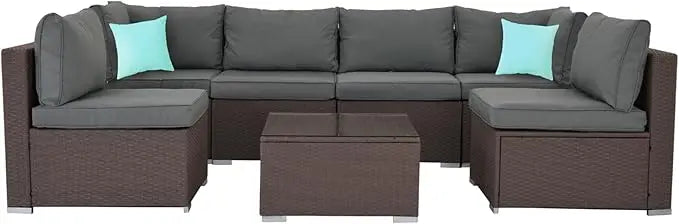 7Pieces Patio Furniture Set - All-Weather Outdoor Wicker Sectional Conversation Sofa, Rattan Patio Seating Sofa Set with Cushion