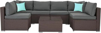 7Pieces Patio Furniture Set - All-Weather Outdoor Wicker Sectional Conversation Sofa, Rattan Patio Seating Sofa Set with Cushion