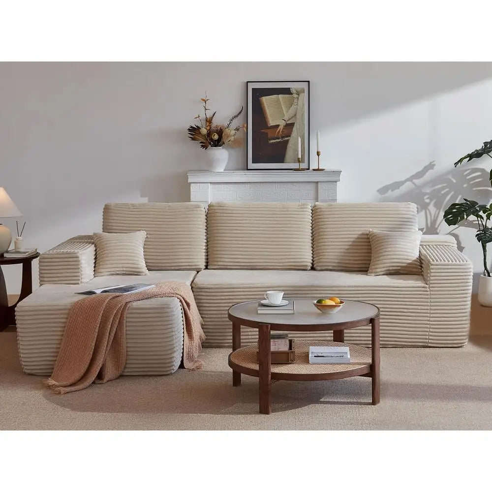 104'' Cloud L-Shaped Sectional Chaise: Deep Seat, Side Pockets, Plush Beige - No Assembly for Living/Bedroom
