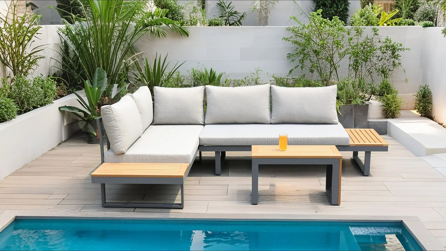 Outdoor Sofa Villa Park Terrace Plastic Wood Courtyard Garden Outdoor Sofa Set Open-air Light Luxury Combination Sofa