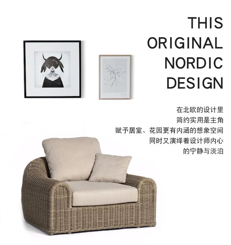 Outdoor rattan sofa waterproof sunscreen patio balcony garden rattan chair outdoor open-air leisure rattan sofa