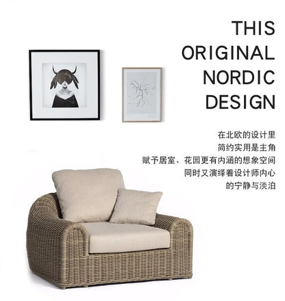 Outdoor rattan sofa waterproof sunscreen patio balcony garden rattan chair outdoor open-air leisure rattan sofa