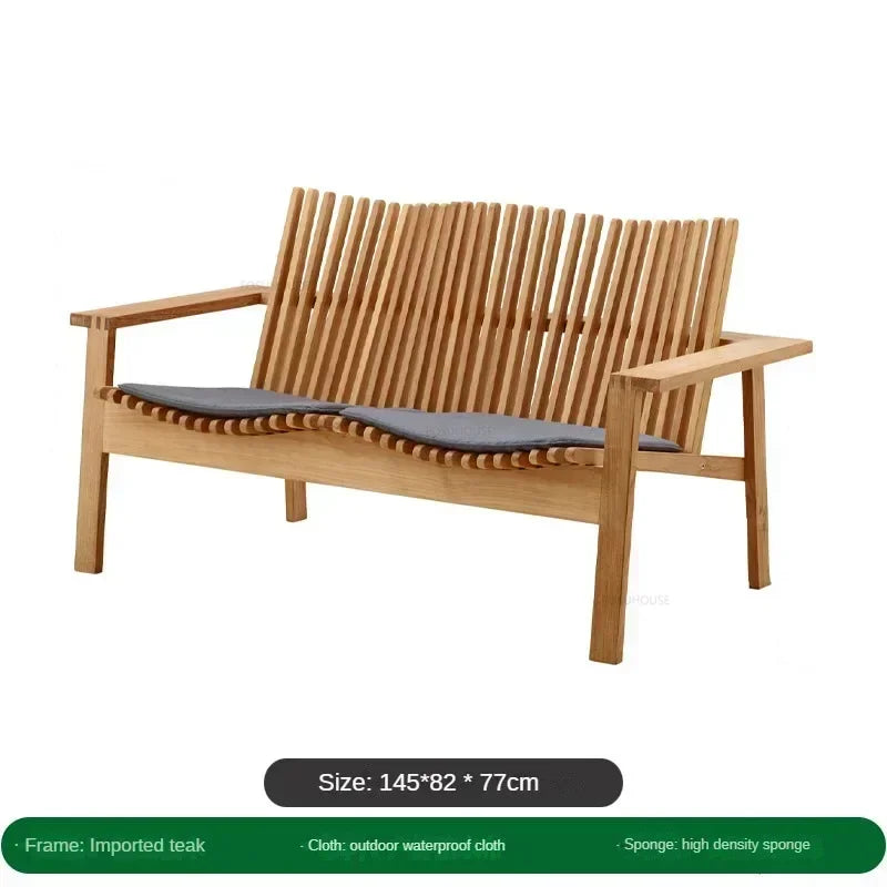 Solid Wood Sofa Set Luxury Teak Outdoor Sofas Designer Creative Open-air Patio Lounge Chair