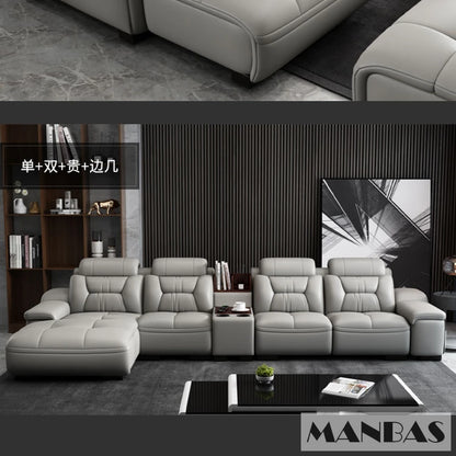 MANBAS Italian Genuine Leather Sectional Sofa with USB Charging, Bluetooth Speaker and Projector - Perfect for Your Living Room