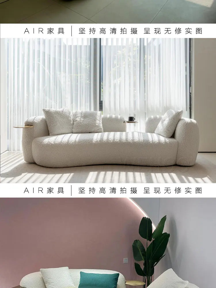 Modern light luxury living room lamb wool curved pea sofa, Italian cream ins style fashion cashew sofa customization
