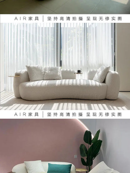 Modern light luxury living room lamb wool curved pea sofa, Italian cream ins style fashion cashew sofa customization