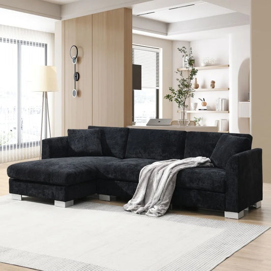 [VIDEO provided][New] 9656 Modern Cloud Sectional Sofa Lshaped Luxury Couch Set with 2 Free pillows 4seat Chenille Indoor Furni