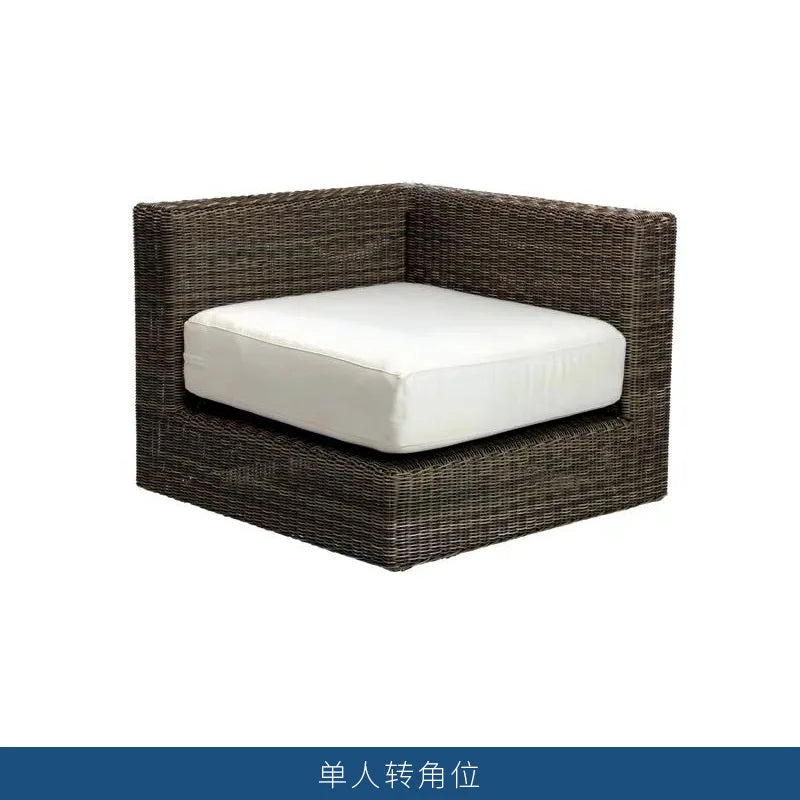 Nordic courtyard rattan furniture outdoor waterproof sunscreen sofa coffee table pedal double recliner resort bed and breakfast