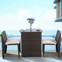 3 PCS Cushioned Outdoor Wicker Patio Set Convention Bistro Set Garden Lawn Space Saving Conversation Sofa Furniture
