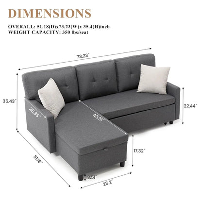 Sleeper Sofa Couch, Oversized Pull-Out Bed with Storage Chaise, Sectional Design for Living Room, Customized