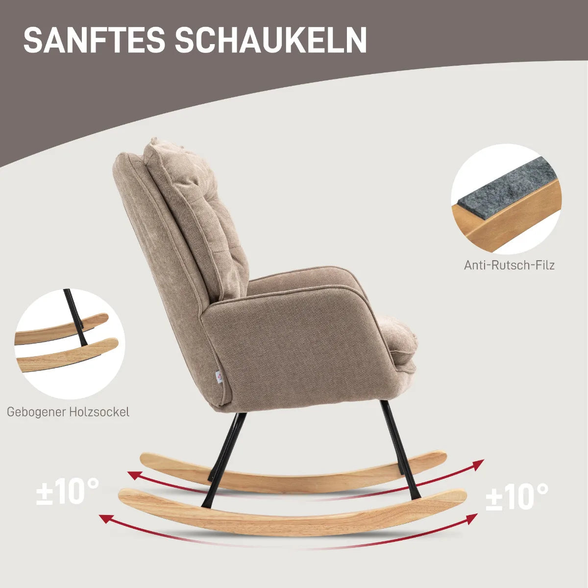 Brown Chenille-Look Rocking Chair (120kg Cap, Armrests, Living/Bedroom)