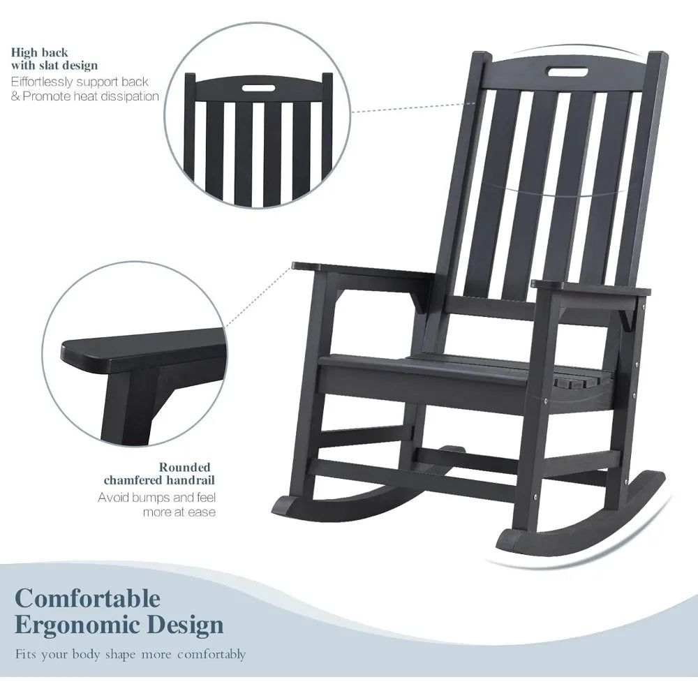 Oversized Outdoor Rocking Chair Set of 2, Porch Rocker with 21" Wide Seat and 32" Tall Backrest, Pre-Assembled with Most Compon