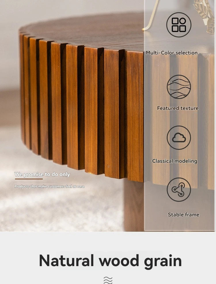 DIGGERA Round Coffee Table For Living Room with Solid Wood Veneered, Circle Center Table Accent Tea Table for Apartment