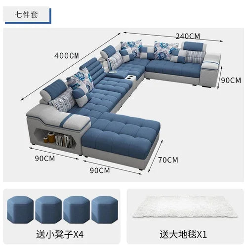 Removable and Washable Latex Free Wash Technology Fabric Sofa Combination Simple Living Room, Living Room Furniture