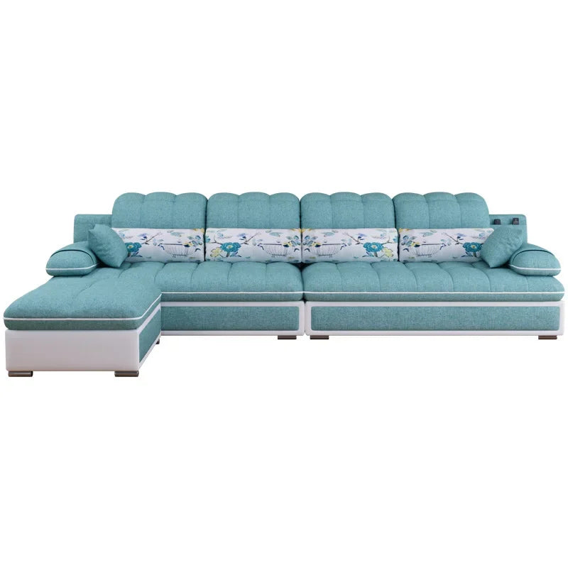 Nordic Modern Sky Blue L-Shaped Corner Sofa Soft Three Seater Loveseat and Bunk Bed Couch Set for Living Room