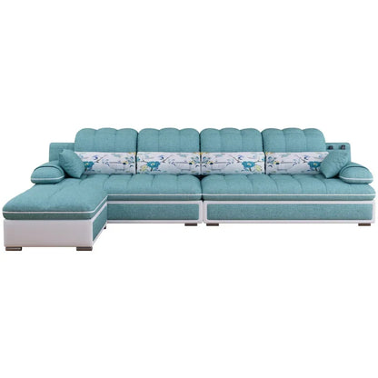 Nordic Modern Sky Blue L-Shaped Corner Sofa Soft Three Seater Loveseat and Bunk Bed Couch Set for Living Room