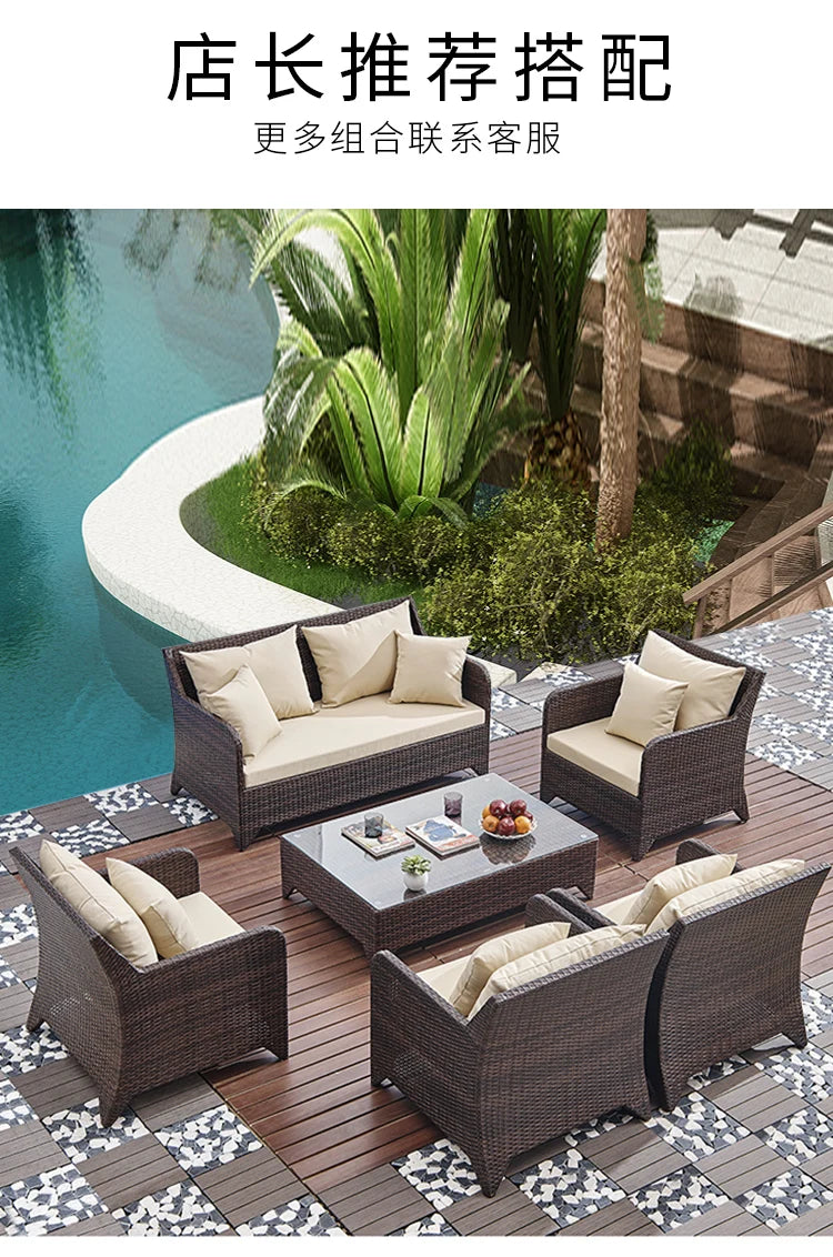 Outdoor Combination Garden Sofas Modern Courtyard Nordic Villa Garden Sofas Open-air Plastic Rattan Furniture Sofá Jardín MHHYSF