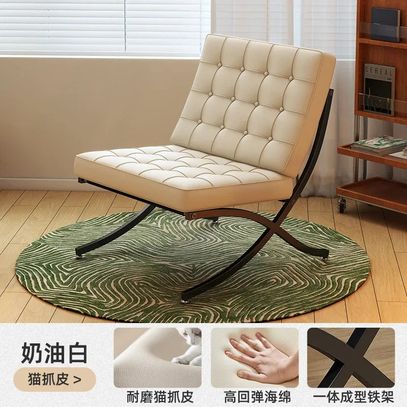 Single sofa, designer, Italian style, living room, leather, light luxury, leisure chair