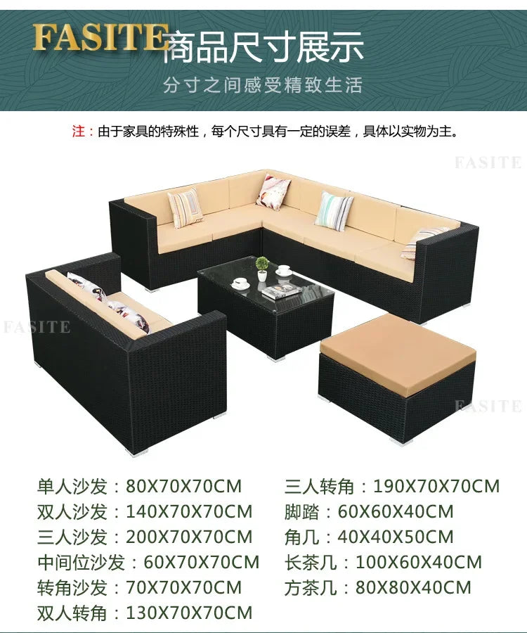 Outdoor rattan sofa, rainproof and sunscreen woven three piece set, tea table combination, outdoor furniture