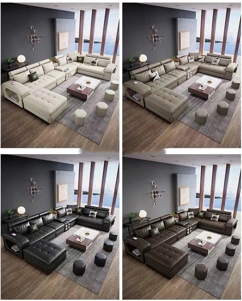 Luxury Charging  Sofas Bed U Shaped Sectional Furniture 7 Seat Modern European Fabric Living Room Sofas Set