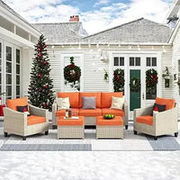 Wicker Patio Furniture Set Modern Outdoor Conversation  Sofa with Cushion and Ottomans for Garden, Poolside, Backyard