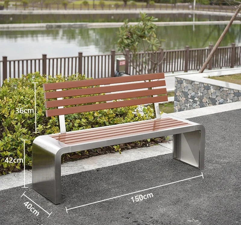 Dossier de jardin en fer forgé, banc de loisirs solide Anti-Corrosion, banc d'extérieur moderne en acier inoxydable, plastique et bois, Patio Park