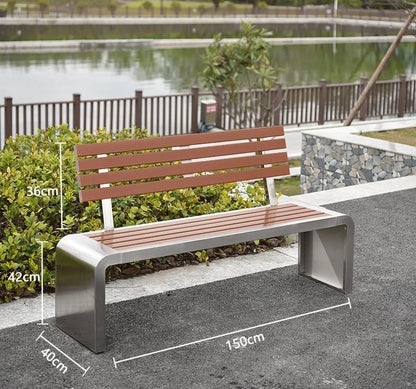 Dossier de jardin en fer forgé, banc de loisirs solide Anti-Corrosion, banc d'extérieur moderne en acier inoxydable, plastique et bois, Patio Park