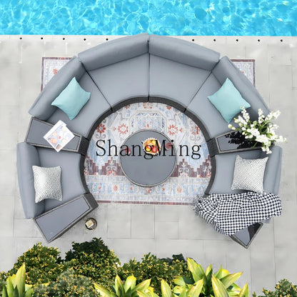 ZYH outdoor round rattan sofa combination leisure villa semi-circular rattan chair sofa